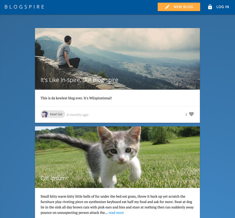 Screenshot of BlogSpire web app